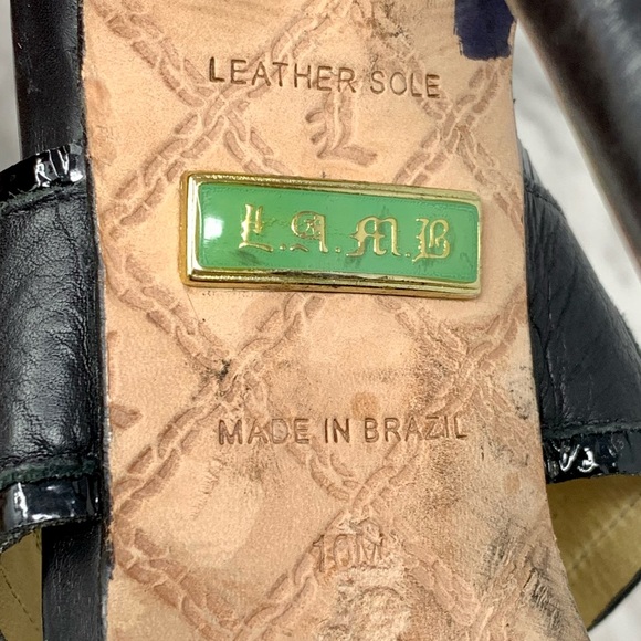 L.A.M.B. Gwen Stefani Two Tone Strappy Sandal Pumps Leather Black event 10 dress - Picture 13 of 16